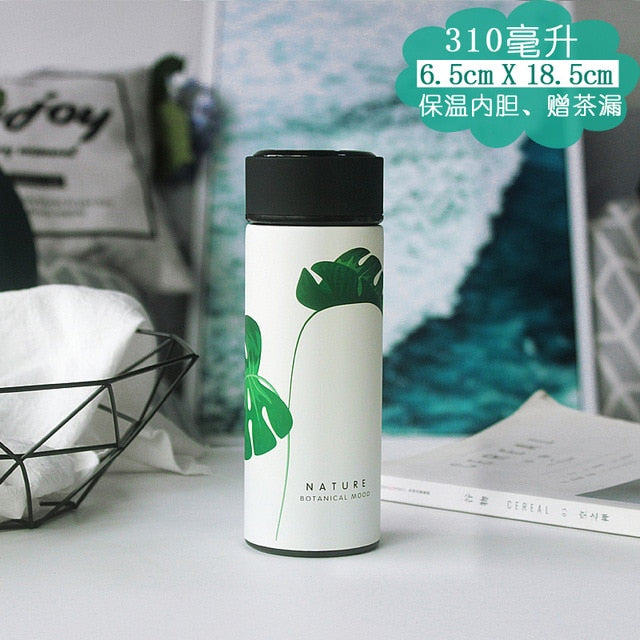 White Monstera Stainless Steel Thermal Water Bottle for Tea Coffee a Termos Tumbler Vacuum Flasks