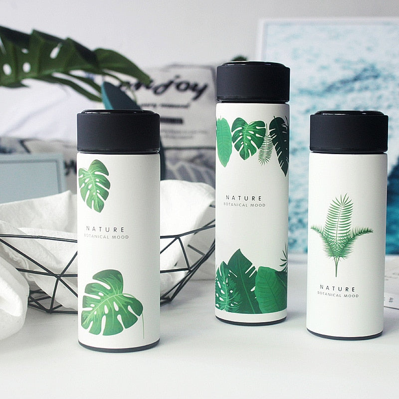 White Monstera Stainless Steel Thermal Water Bottle for Tea Coffee a Termos Tumbler Vacuum Flasks