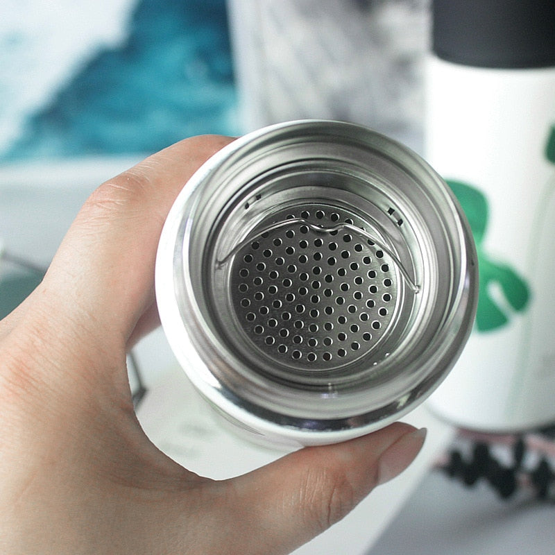 White Monstera Stainless Steel Thermal Water Bottle for Tea Coffee a Termos Tumbler Vacuum Flasks