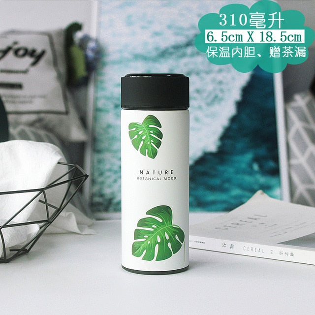 White Monstera Stainless Steel Thermal Water Bottle for Tea Coffee a Termos Tumbler Vacuum Flasks