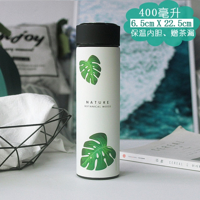 White Monstera Stainless Steel Thermal Water Bottle for Tea Coffee a Termos Tumbler Vacuum Flasks