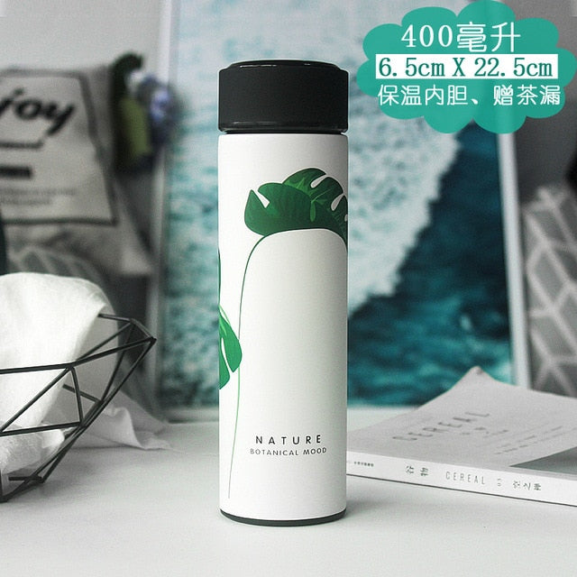 White Monstera Stainless Steel Thermal Water Bottle for Tea Coffee a Termos Tumbler Vacuum Flasks
