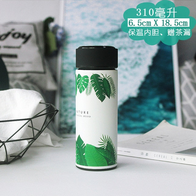 White Monstera Stainless Steel Thermal Water Bottle for Tea Coffee a Termos Tumbler Vacuum Flasks