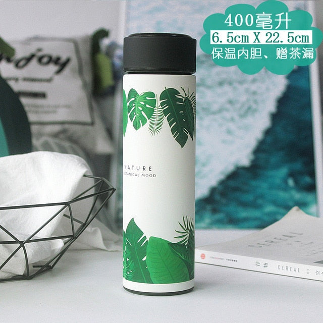 White Monstera Stainless Steel Thermal Water Bottle for Tea Coffee a Termos Tumbler Vacuum Flasks